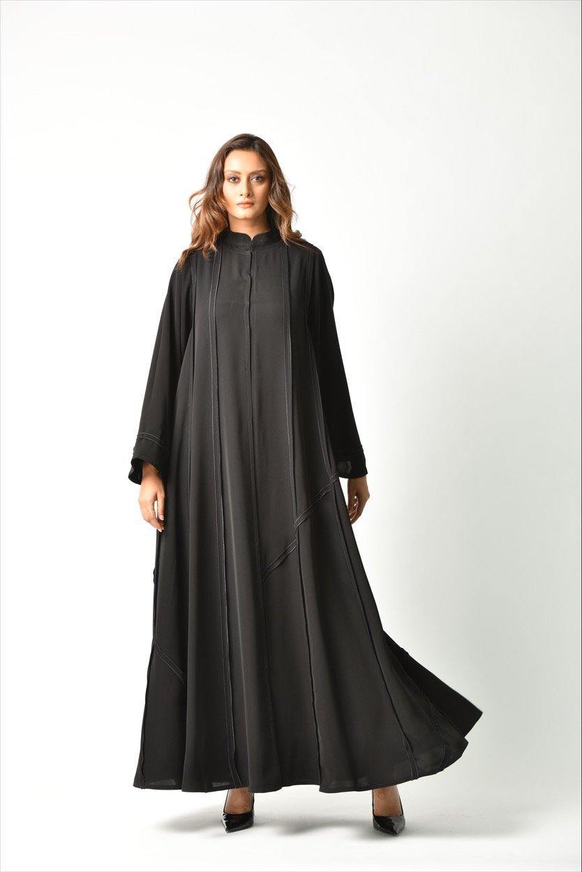 عباية بريم كحلي بقصات عملية من تهاني بوتيك - tahaniboutique