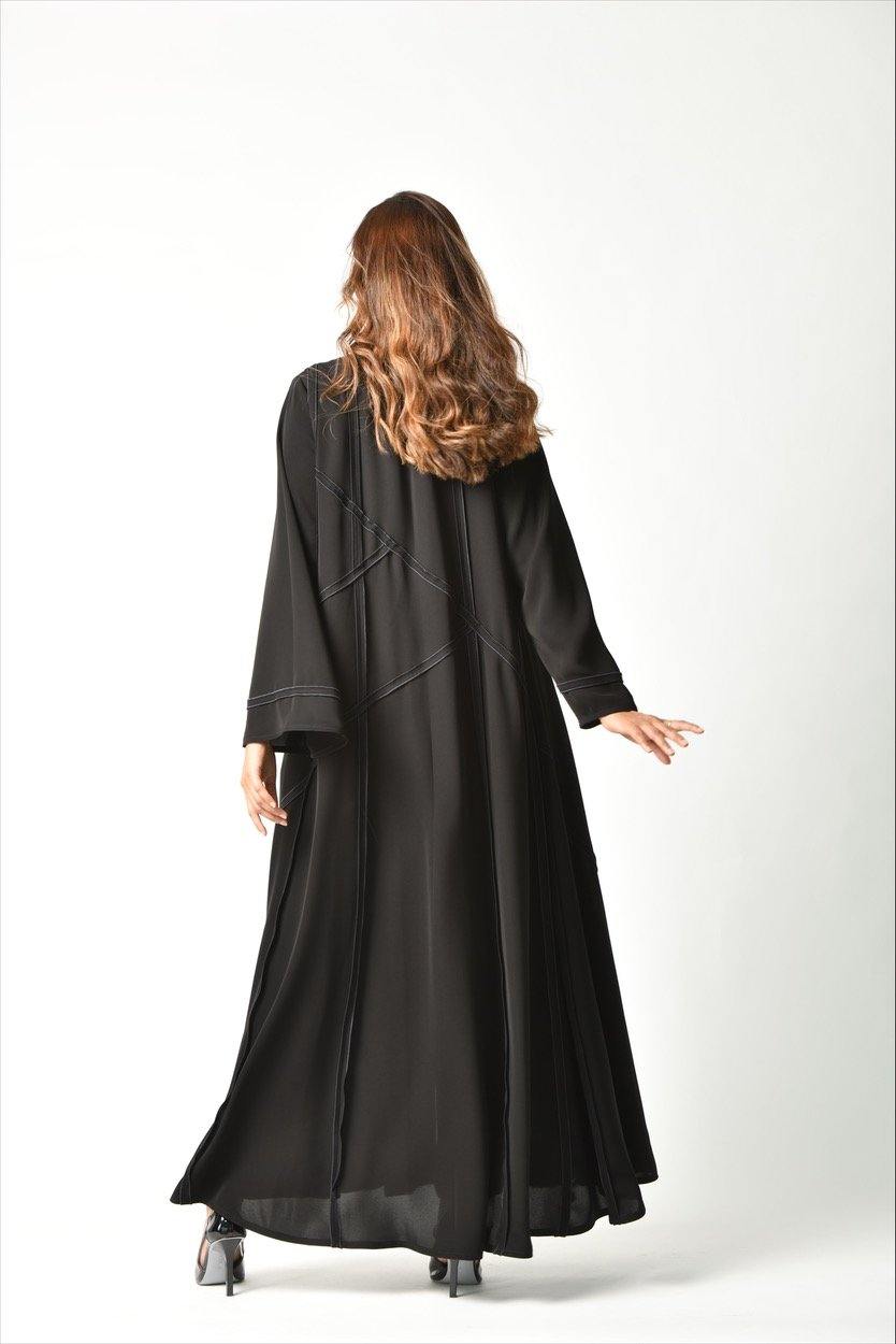 عباية بريم كحلي بقصات عملية من تهاني بوتيك - tahaniboutique