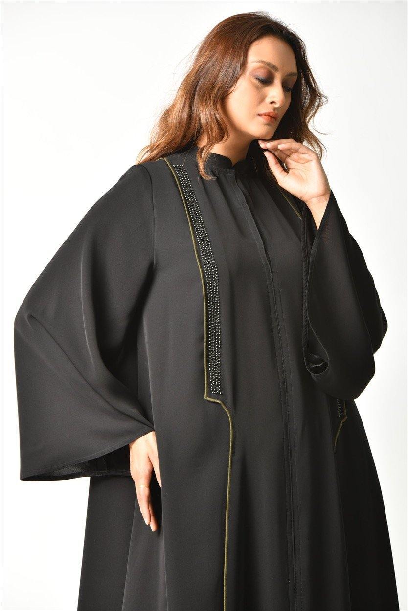 عباية محبوكة بلون زيتي - tahaniboutique