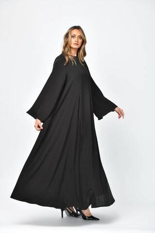 عباية رسمية سادة تربل كلوش بقصات طولية من تهاني بوتيك - tahaniboutique