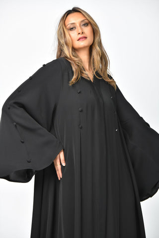 عباية سادة كريب تربل كلوش بتصميم أنيق - tahaniboutique