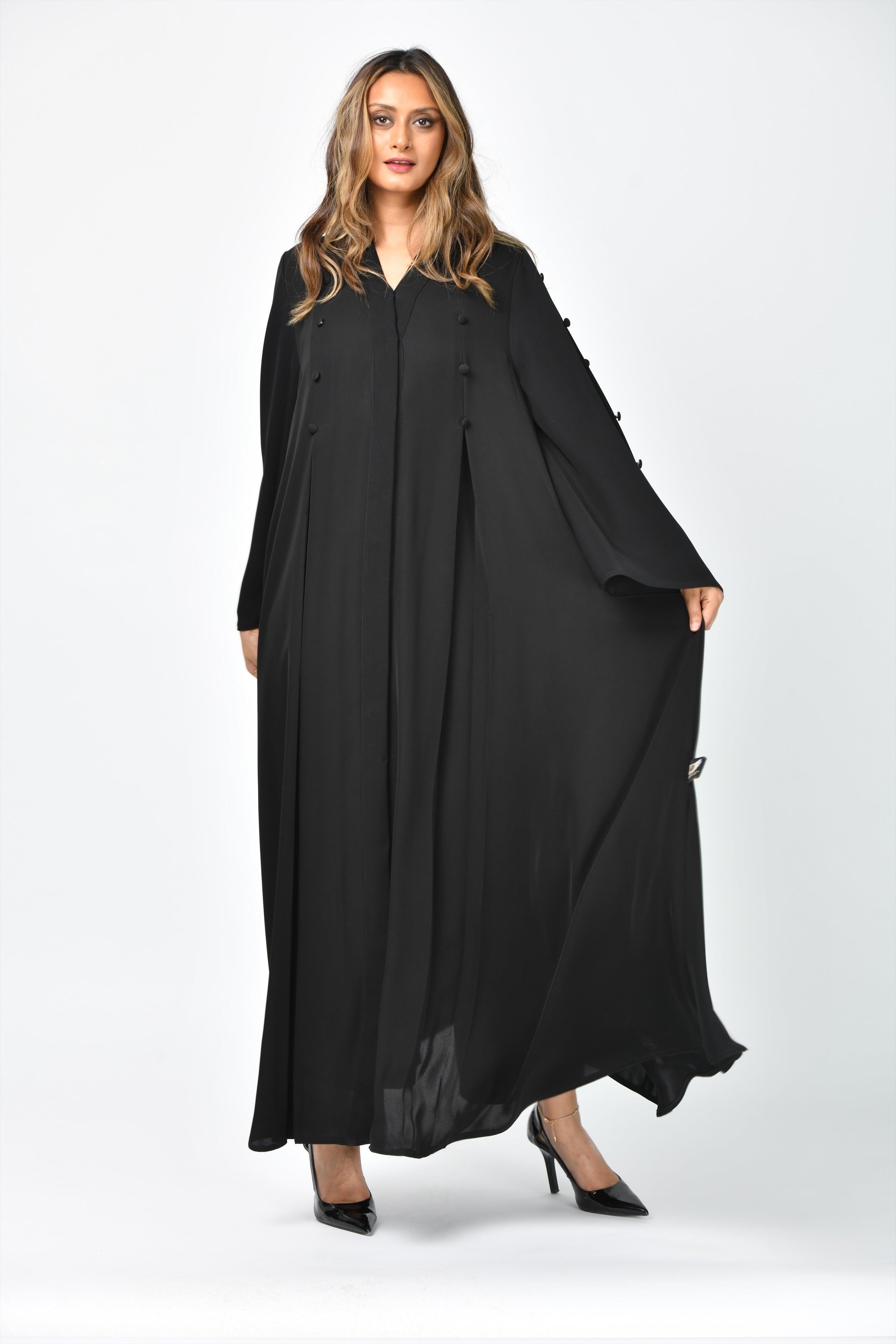 عباية سادة كريب تربل كلوش بتصميم أنيق - tahaniboutique