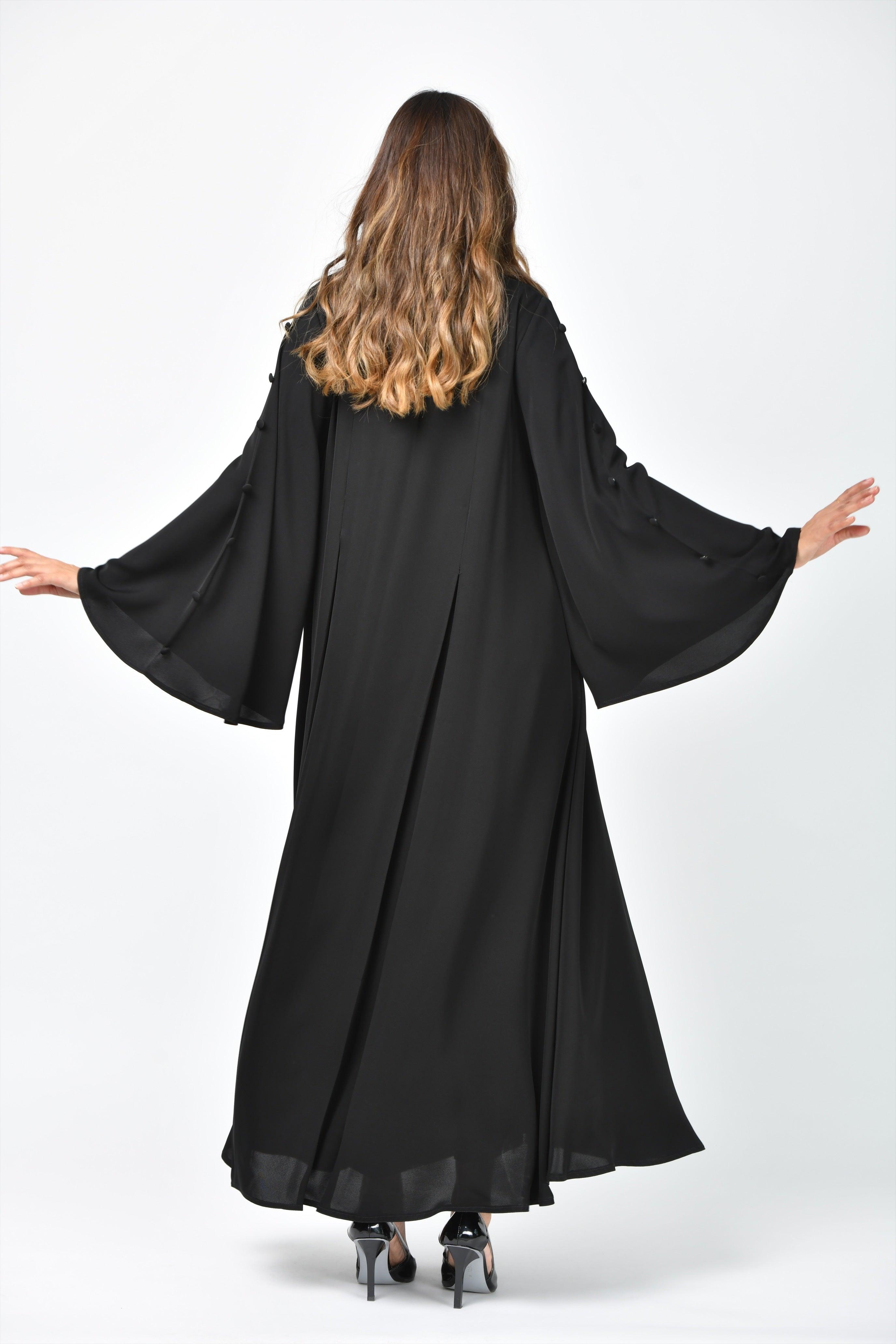 عباية سادة كريب تربل كلوش بتصميم أنيق - tahaniboutique