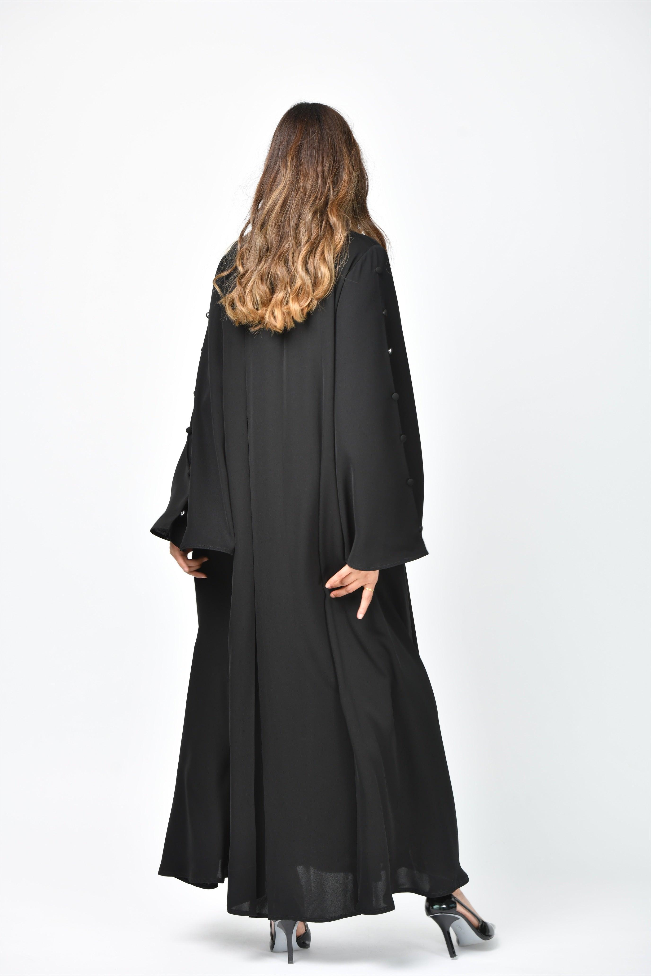 عباية سادة كريب تربل كلوش بتصميم أنيق - tahaniboutique
