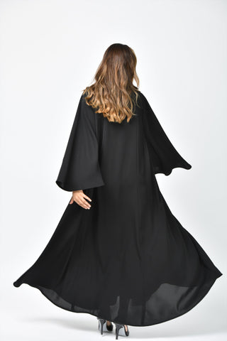عباية دبل كلوش سادة بقصات طولية من تهاني بوتيك - tahaniboutique