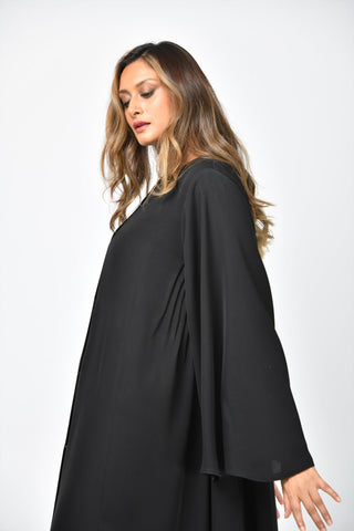 عباية دبل كلوش سادة بقصات طولية من تهاني بوتيك - tahaniboutique