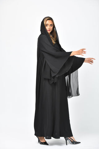 عباية دبل كلوش سادة بقصات طولية من تهاني بوتيك - tahaniboutique