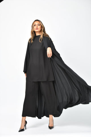 عباية تربل كلوش سادة مفتوحة بالكامل من تهاني بوتيك - tahaniboutique