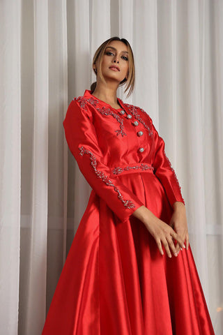 طقم نسائي فاخر من جاكار كرستال - تصميم يدوي مع حزام - tahaniboutique