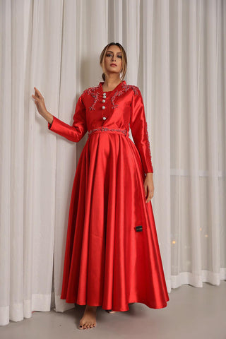 طقم نسائي فاخر من جاكار كرستال - تصميم يدوي مع حزام - tahaniboutique