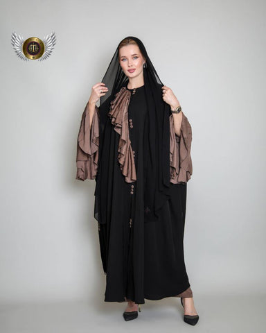 عباية سادة مع رفلز بني - tahaniboutique
