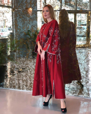 دراعة فخمة شك يدوي مع ترتر وبريم قبة دائرية - tahaniboutique