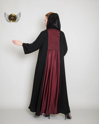 عباية ملونة أسود وخمري مع ملفع من تهاني بوتيك - tahaniboutique