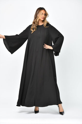 عباية سادة بقصات طولية دبل كلوش من تهاني بوتيك - tahaniboutique