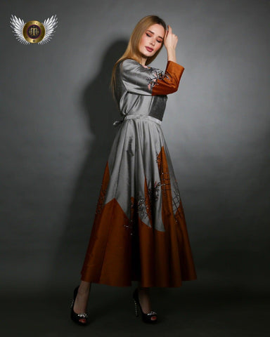 فستان سهرة شانتون فخم - تصميم يدوي متقن - tahaniboutique