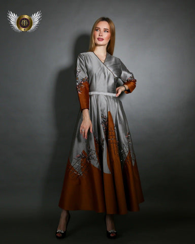 فستان سهرة شانتون فخم - تصميم يدوي متقن - tahaniboutique