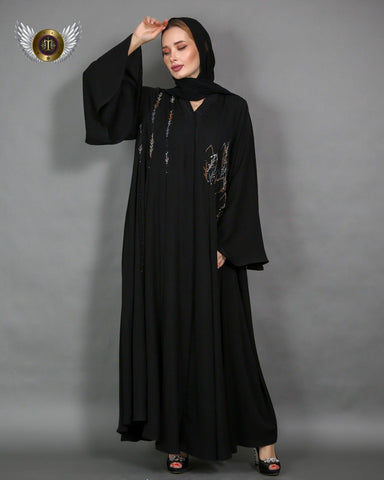 عباية سوداء بشك يدوي مميز - tahaniboutique
