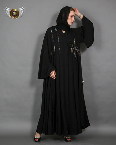 عباية سوداء بشك يدوي مميز - tahaniboutique