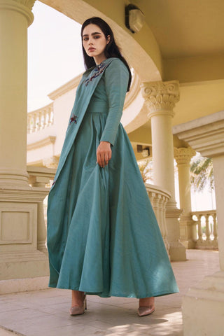 فستان سهرة شانتون فاخر - تصميم وشك يدوي - tahaniboutique