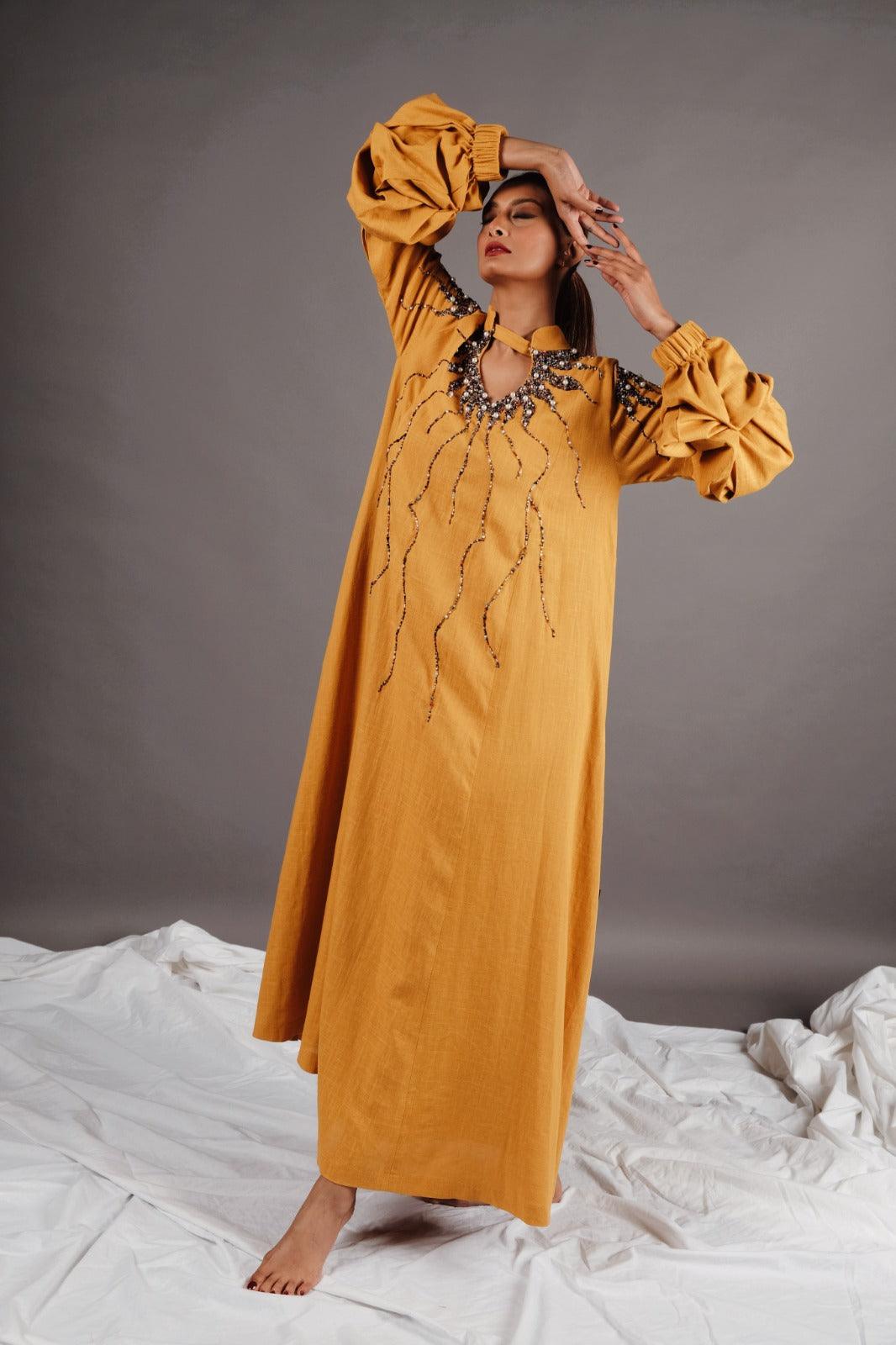 دراعة فخمة ملونة من قطن لينن - مشغولة يدوياً بالكامل - tahaniboutique