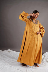 دراعة فخمة ملونة من قطن لينن - مشغولة يدوياً بالكامل - tahaniboutique