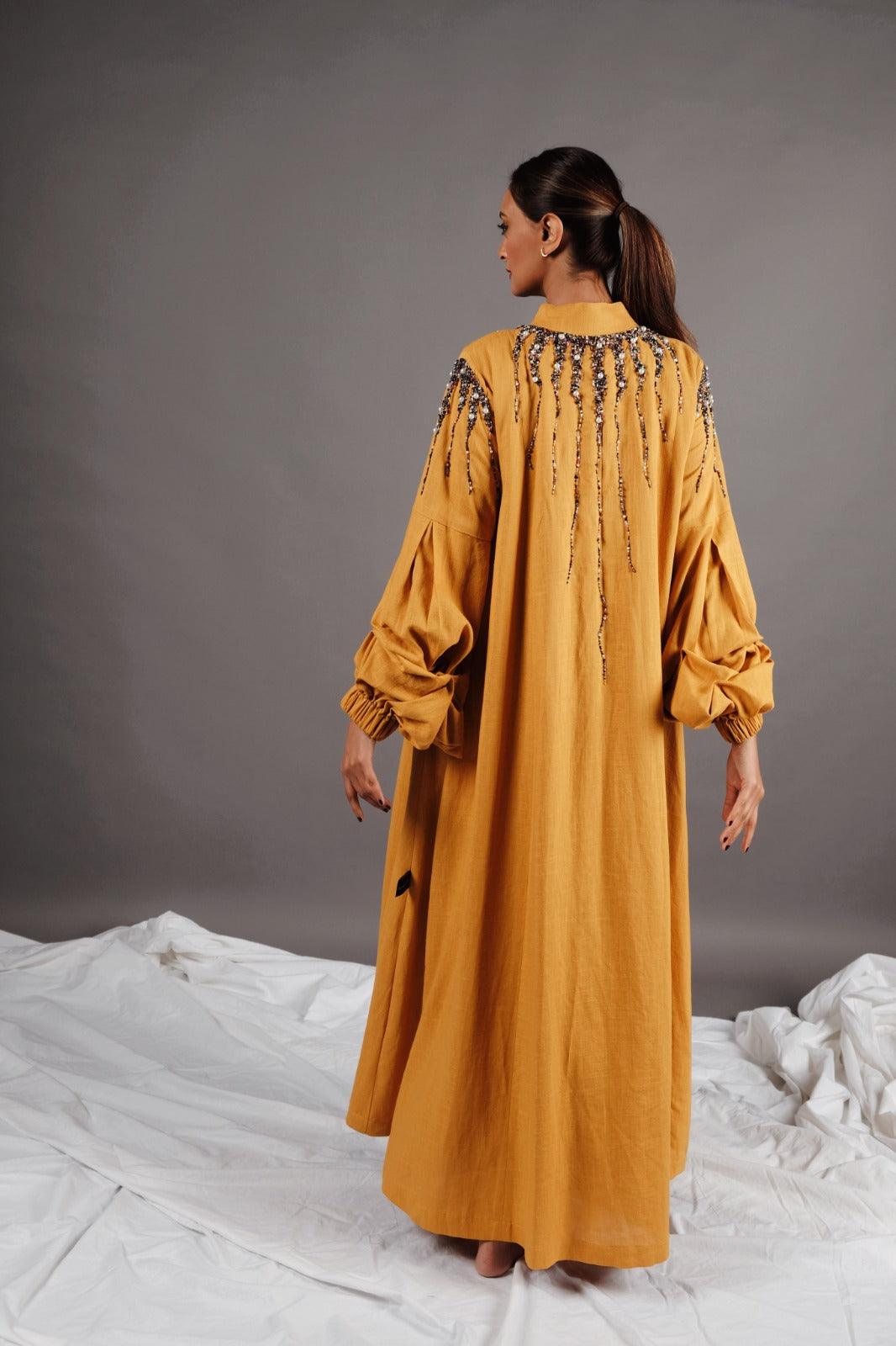 دراعة فخمة ملونة من قطن لينن - مشغولة يدوياً بالكامل - tahaniboutique