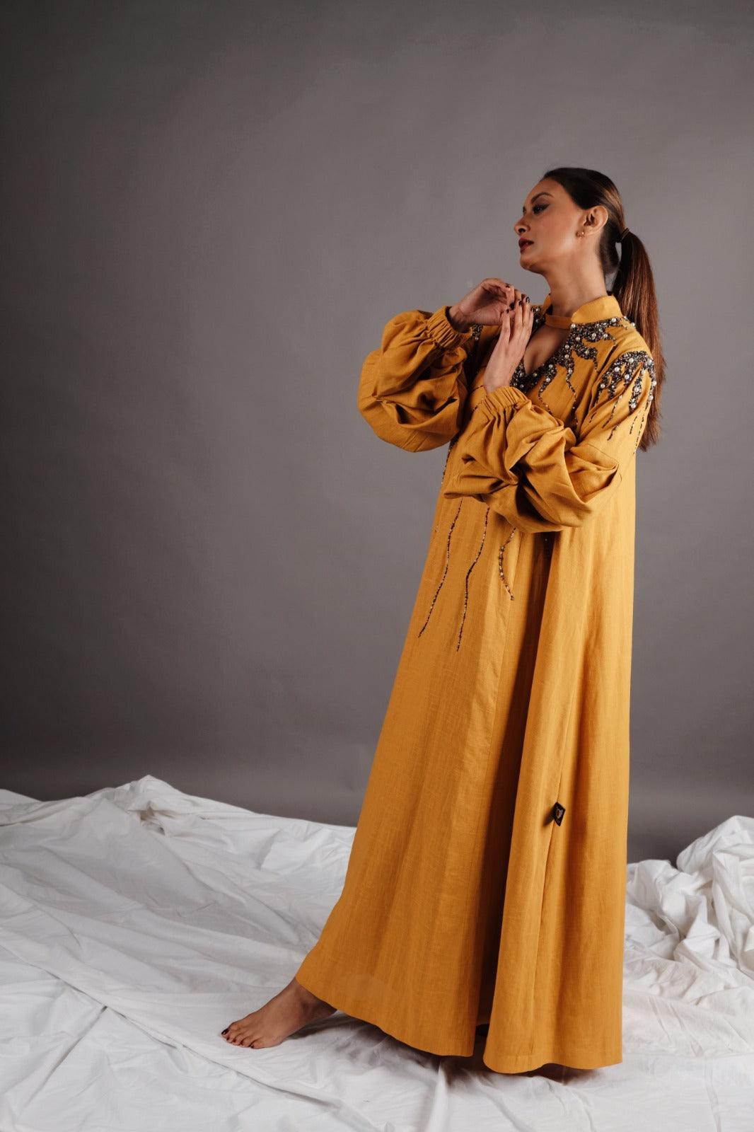 دراعة فخمة ملونة من قطن لينن - مشغولة يدوياً بالكامل - tahaniboutique