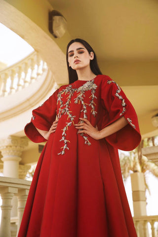 دراعة حمراء كرستال ونمنم - tahaniboutique